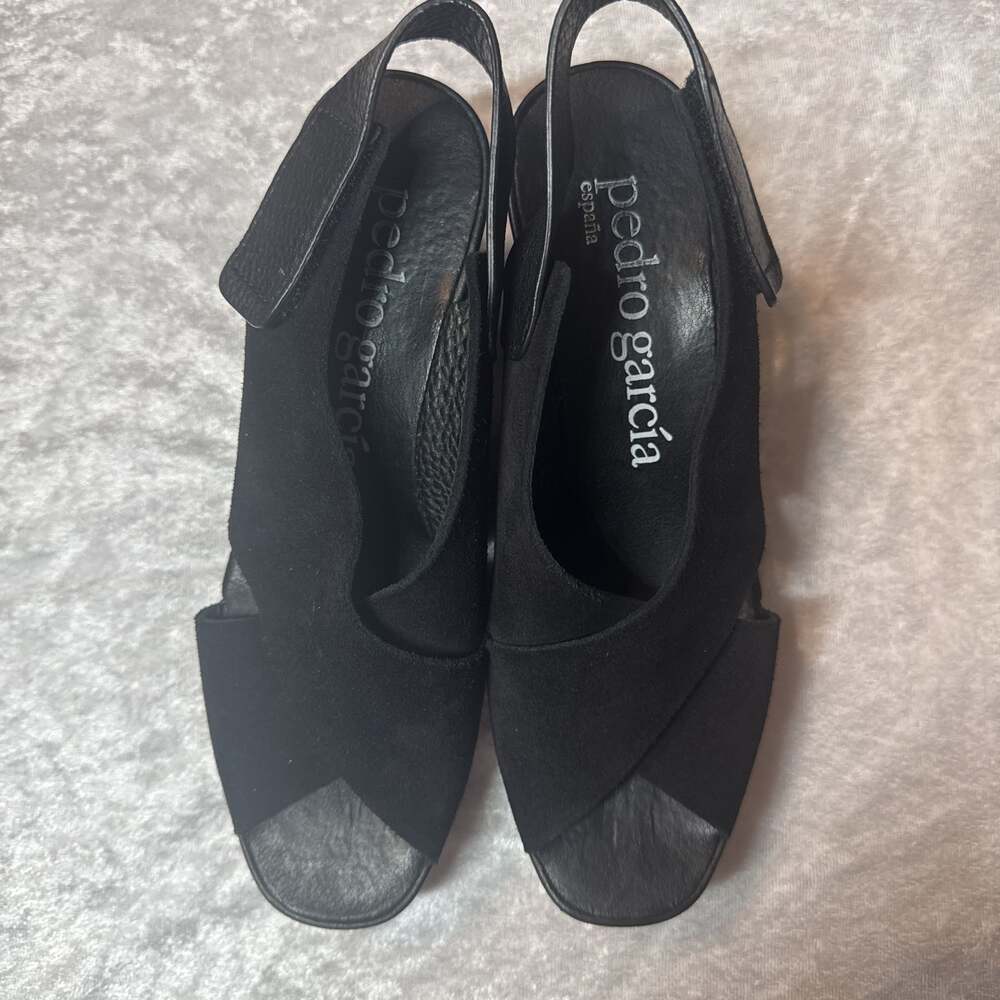 Pedro Garcia Black Suede Libby Heels Crisscross Platform Sandal SZ 39